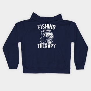 Retro Vintage Fishing Is My Therapy Funny Fisherman Gift Kids Hoodie